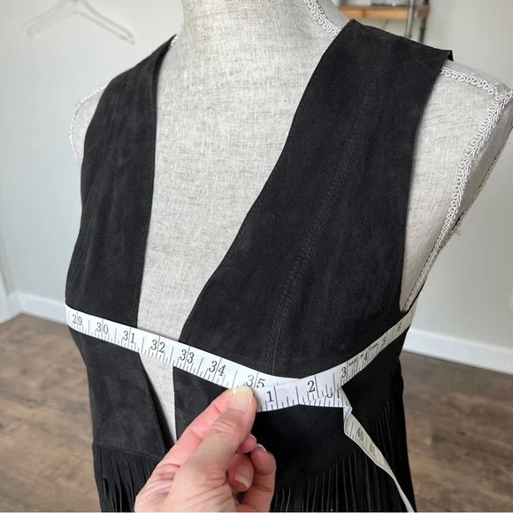 Lamarque Sonia Black Suede Leather Fringe Vest XS
